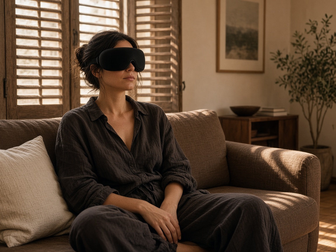 Persona con visor Visio 3 a la luz de los postigos